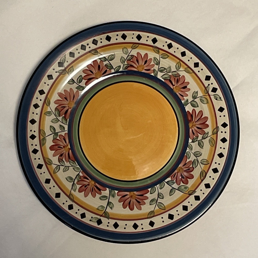 Vtg Pier 1 Alexandria Set of Three 9" Plates Hand Painted Earthenware Floral - Picture 3 of 7